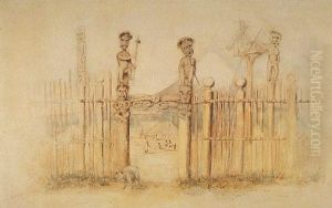 Carved gateway, Rangi Toa Pitea, Taranaki by Charles Heaphy