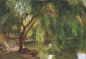 Im Berliner Tiergarten / Waldweg mit Wasser by Carl Blechen