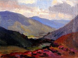 Scottish landscape with heather by unknown