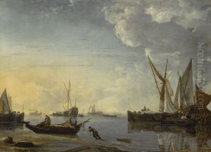 Haven met vissersboten en twee jachten by Hendrick Dubbels