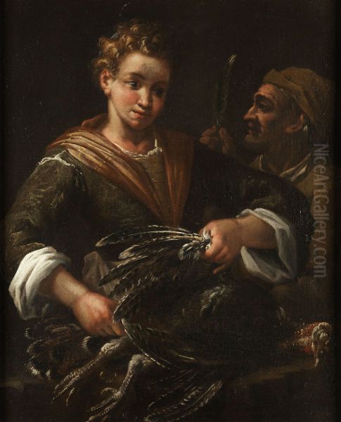 Young girl in a feather plucking Turkey - view 1