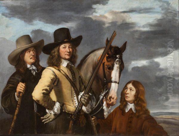 Portrait of Willem Everwijn with his Horse and Two Huntsmen - view 1