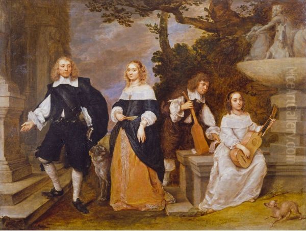 A Family Group by a Fountain - view 1