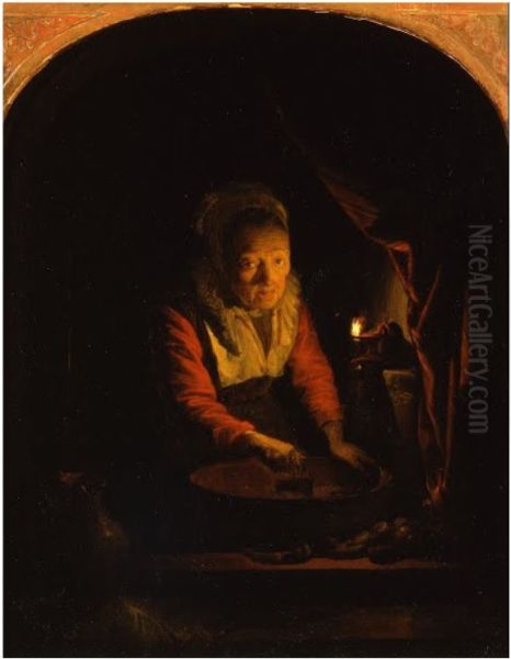 Old Woman in a Window chopping Onions - view 1