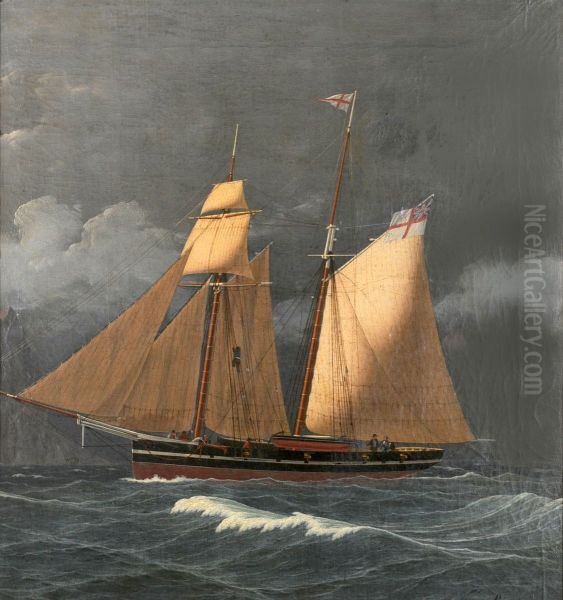 Two-masted schooner off Gibraltar - view 1