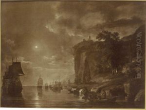 Seascape in moonlight by Aelbert Cuyp