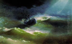 Ship <<Empress Maria>> in storm by Ivan Aivazovsky