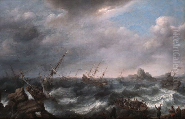 Shipwrecked on a stormy sea. - view 1