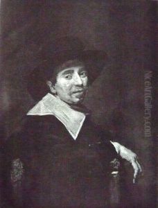 Portrait of a man in a hat leaning over the back of a chair by Frans Hals