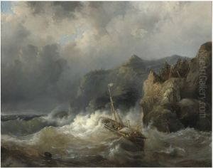 A shipwreck of a rocky coast by Egide Linnig
