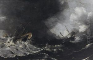Shipping in stormy waters. by Jan Peeters the Elder