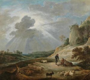 Mountainous landscape with two shepherds by David Teniers the Younger