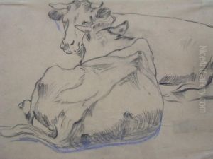 Deux Vaches Au Repos by Luigi Chialiva