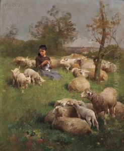 Shepherdess With Her Flock by Luigi Chialiva