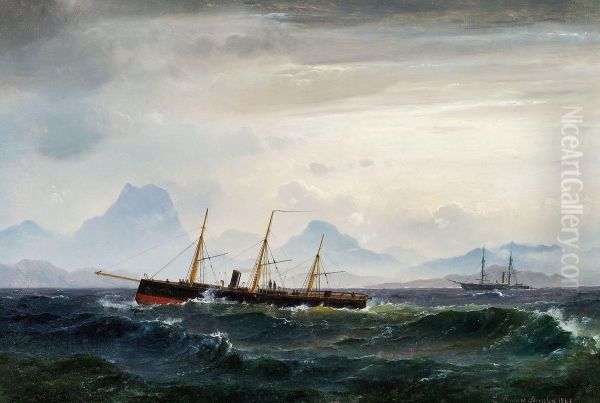 Seascape with steam- and sailing ships - view 1