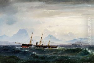 Seascape with steam- and sailing ships thumbnail