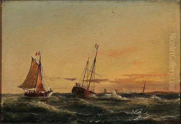 French sailing ships in the sunset. - view 1