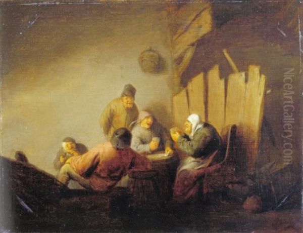 Peasants playing cards in an interior - view 1