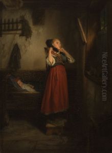 A Peasant Girl in front of a Mirror by Quido Manes