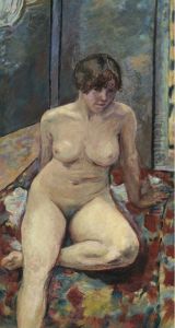 Nu assis, jambe pliee. by Pierre Bonnard