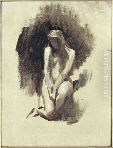 Kneeling naked woman