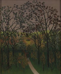 A Corner of the Park at Bellevue, Autumn, Sunset (Un Coin du plateau de Bellevue. automne, soleil couchant) by Henri Julien Rousseau