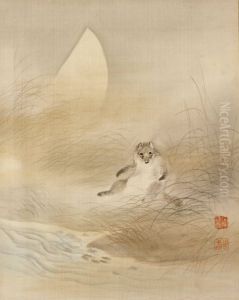 Tanuki (racoon) with Autumn Moon Tanuki (racoon) with Autumn Moon