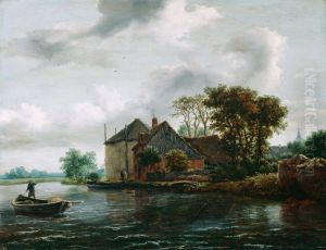 Farm and Hayrick on a River by Jacob Van Ruisdael