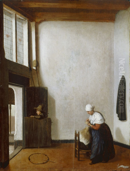 Interior with a Woman Combing a Little Girl's Hair - view 1