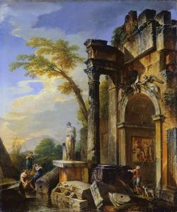 Ruins of a Triumphal Arch in the Roman Campagna by Giovanni Paolo Panini