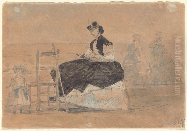 Woman in a Crinoline on the Beach of Trouville - view 1