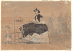 Woman in a Crinoline on the Beach of Trouville by Eugene Louis Boudin