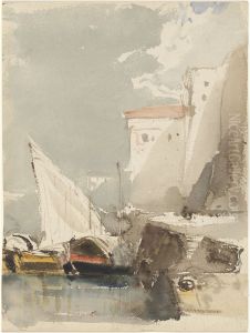 Sailboats in a Sunlit Harbor (recto) by Eugene Isabey