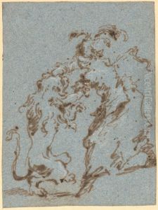 An Elegantly Dressed Woman Struggling with a Lion by Francesco Guardi
