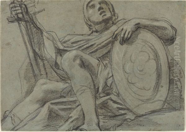 Seated Warrior Holding a Sword and Shield [recto] - view 1
