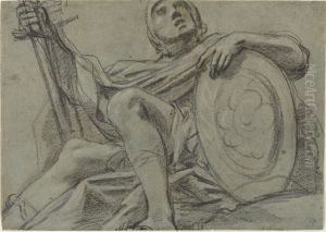 Seated Warrior Holding a Sword and Shield [recto] by Giacomo Cavedone