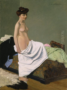 Standing Nude Holding Gown on Her Knee by Felix Vallotton