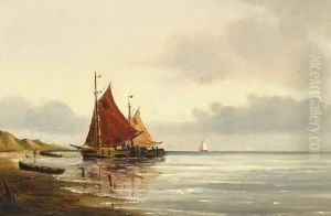 Fishing boats at the shore. by Carl Frederik Sorensen