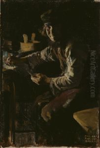 Mending fishing nets (Sauna Juonas, study for the painting "The first lesson") by Akseli Valdemar Gallen-Kallela