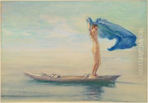 Girl in Bow of Canoe Spreading Out Her Loin-Cloth for a Sail, Samoa Girl in Bow of Canoe Spreading Out Her Loin-Cloth for a Sail, Samoa