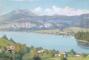Sonnige Landschaft Mit Einem See Und Bergen by Giuseppe Chiarolanza