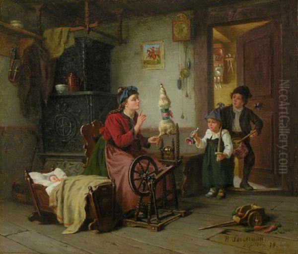 Familie mit Frau am Spinnrad - view 1