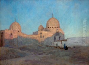 Les domes de la mosquee Barkouk, Le Caire by Emile-Rene Menard