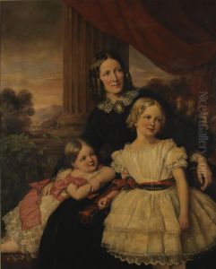 Group portrait of mother & two daughters by Carl Schmid