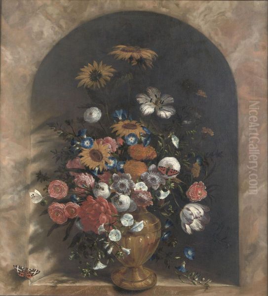 Flowers in a stone niche - view 1