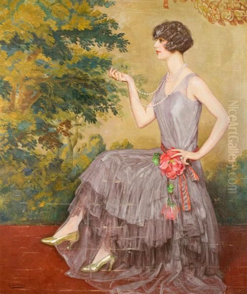 Figura Di Donna Con Perle In Esterno - view 1