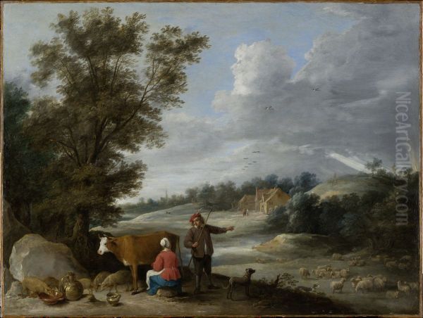 Landschaft mit melkender Magd und Hirte - view 1