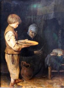 Old Woman and Boy Take a Modest Meal thumbnail