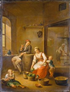 Eine Bauernfamilie in hauslicher Beschaftigung Eine Bauernfamilie in hauslicher Beschaftigung