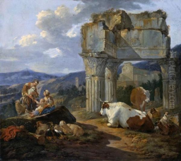 Roman Shepherd's Family with their Flock - view 1